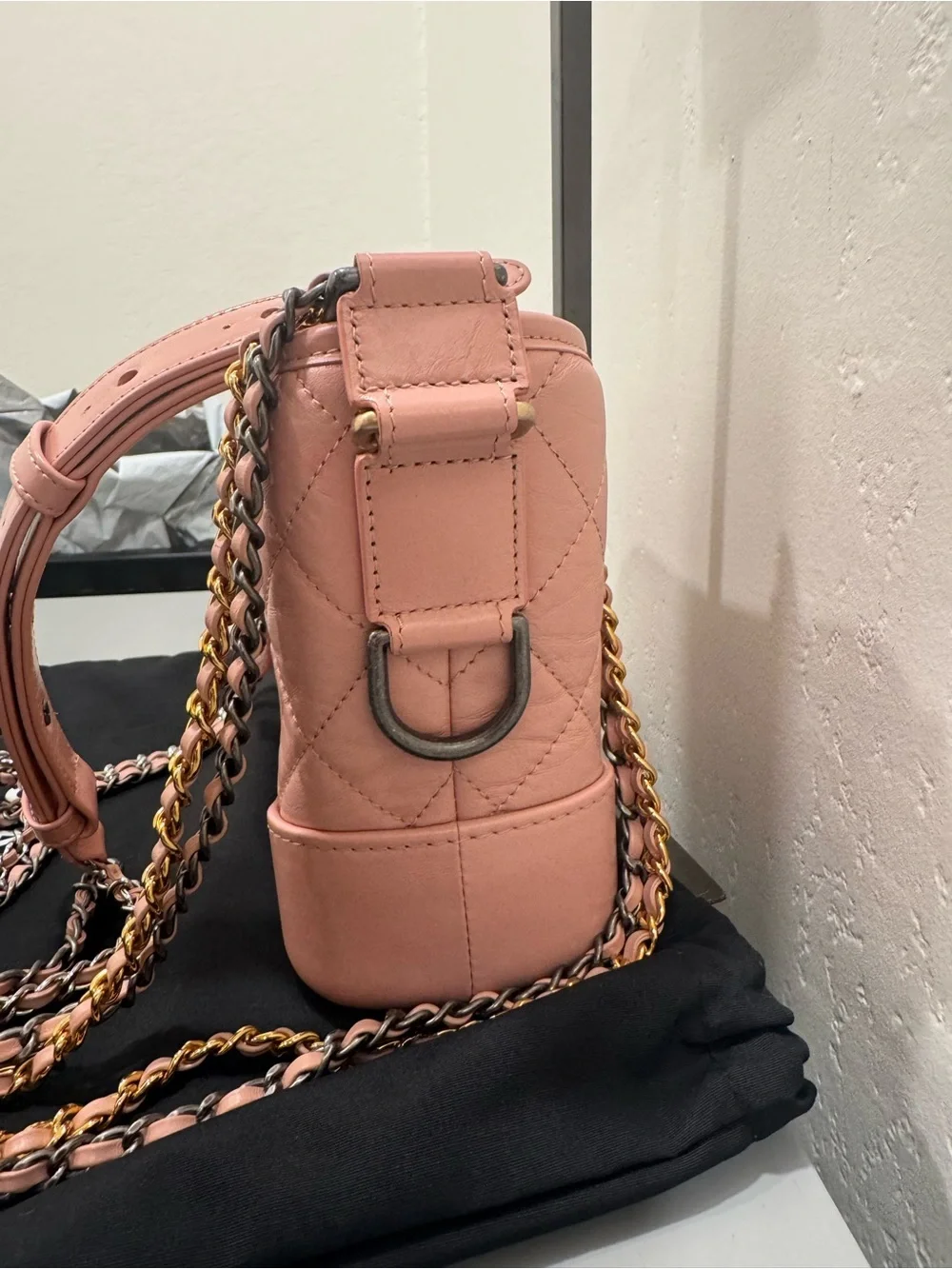 CHANEL Gabrielle hobo Quilted Lambskin Crossbody with Two-Tone Chain